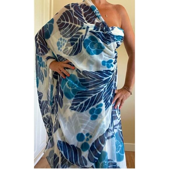 Tibi Silk Chiffon strapless Maxi Dress Blue White/off white Size 6 - Picture 13 of 14